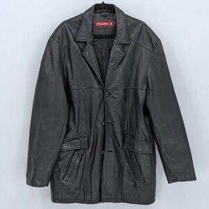 Vintage Phase 2 $325 XL Tall Black Genuine Leather Moto Biker Blazer Jacket Coat